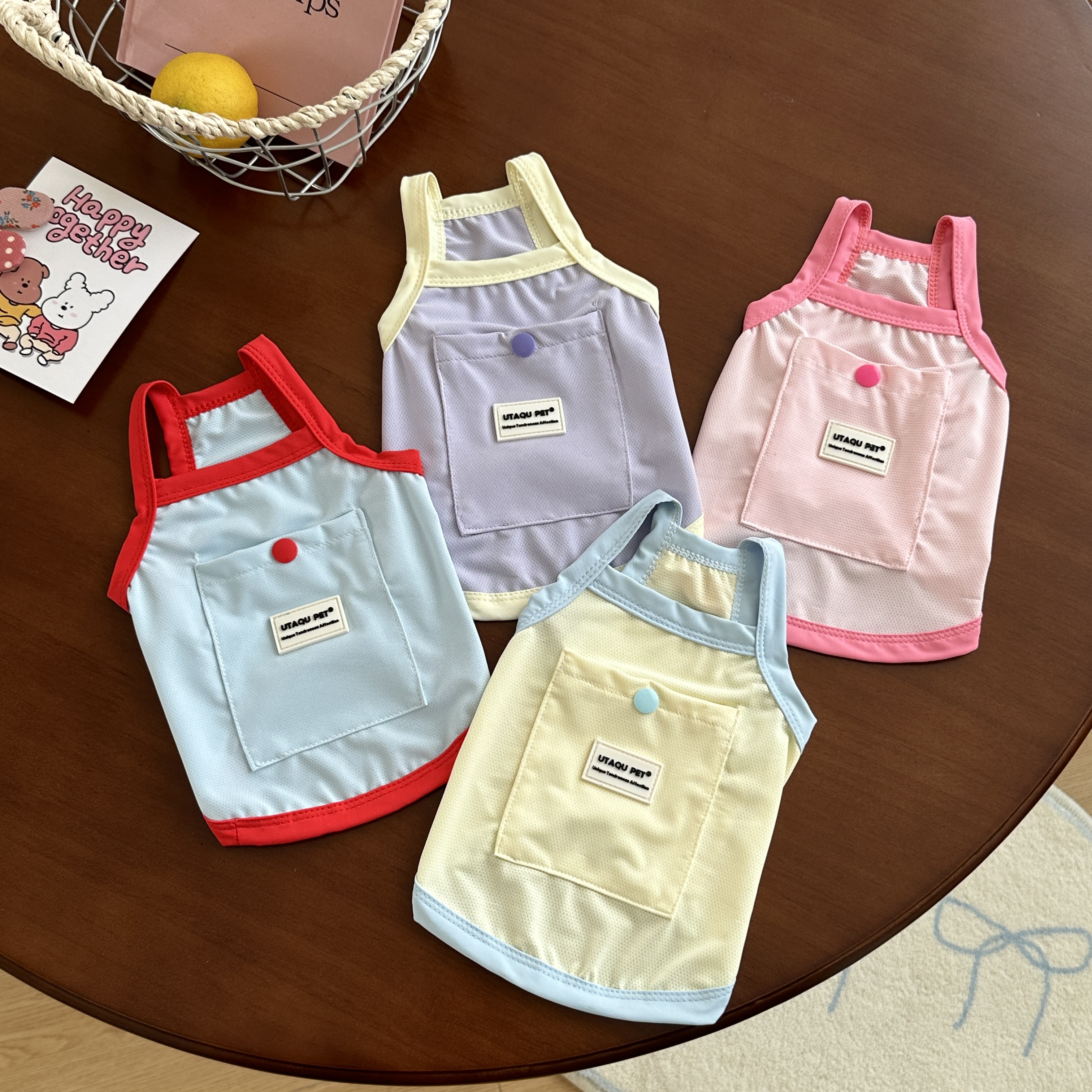 防晒降温蓝色拼色四脚外出衣小型犬猫咪夏季薄款透气宠物狗狗衣服