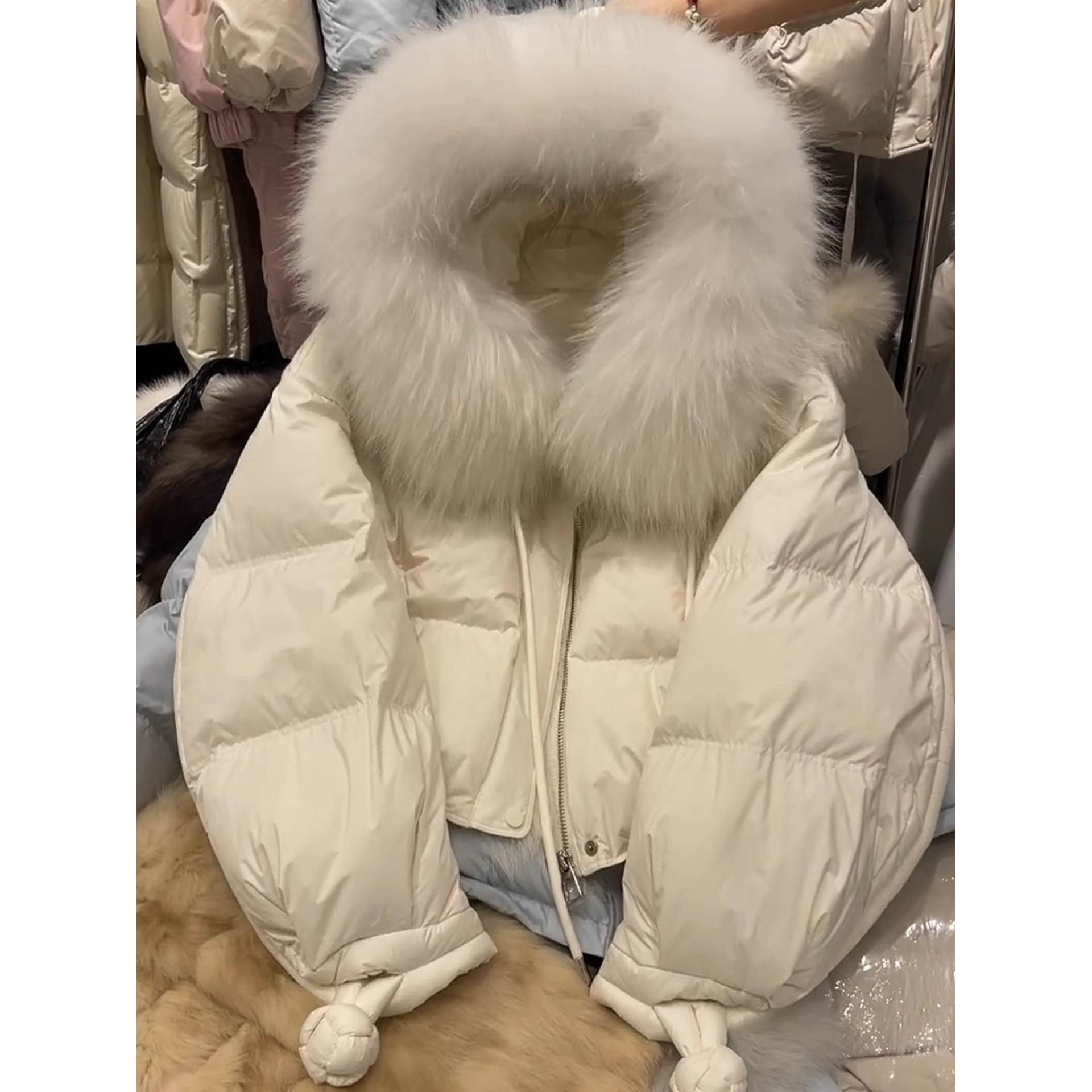 大毛领连帽设计感女2025年秋冬季大码新款小个子短款保暖棉服外套