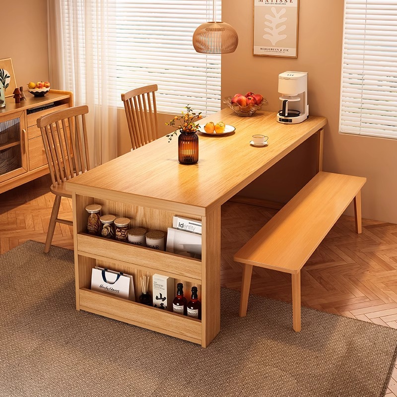 实木餐桌一桌四餐椅组合家用小户型可储物收纳餐桌餐边柜一体饭桌