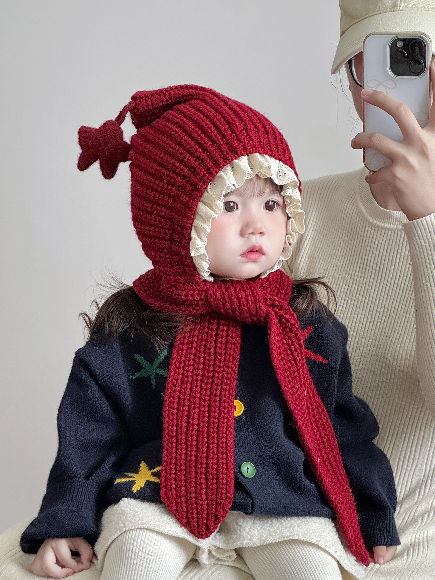 宝宝帽子冬天围巾一体帽洋气针织毛线帽儿童加厚保暖防风护耳帽韩