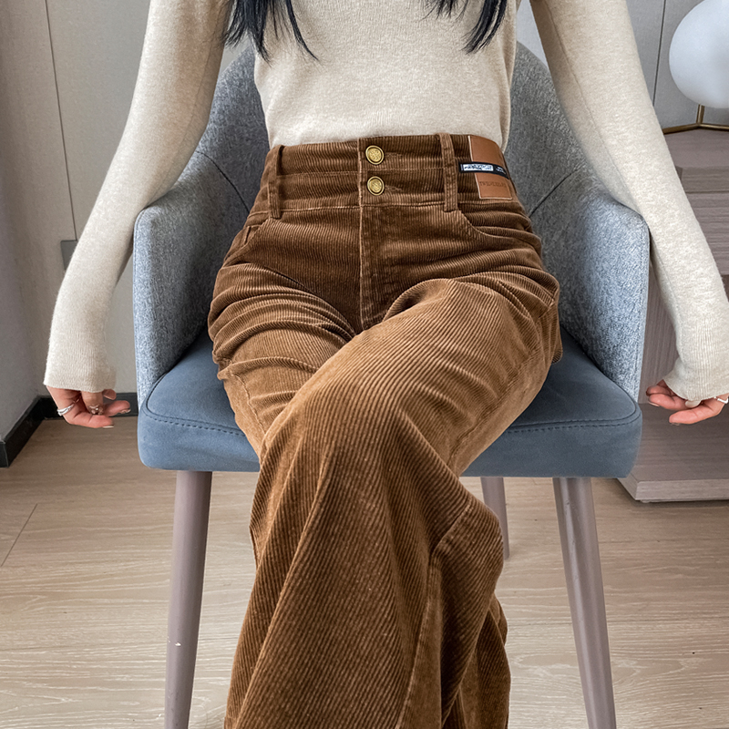 灯芯绒裤子女冬季2025新款喇叭裤高腰显瘦加绒裤子弹力修身微喇叭