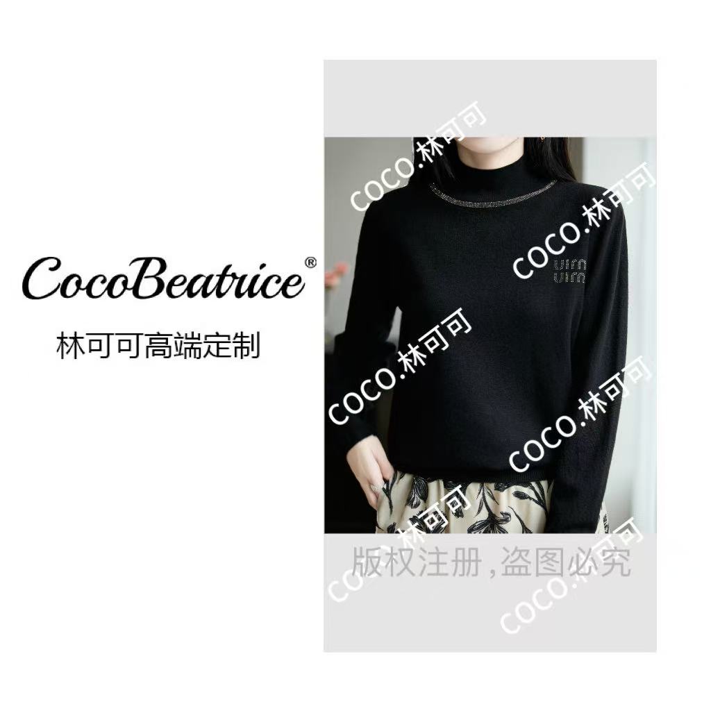 【COCO林可可】秋冬新款烫钻半高领宽松毛衣针织长袖毛衫