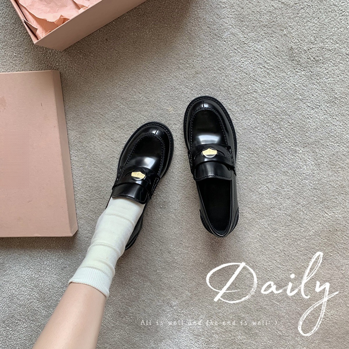 【苏茵茵同款】张元英同款~金币粗跟懒人一脚蹬乐福单鞋女小皮鞋夏