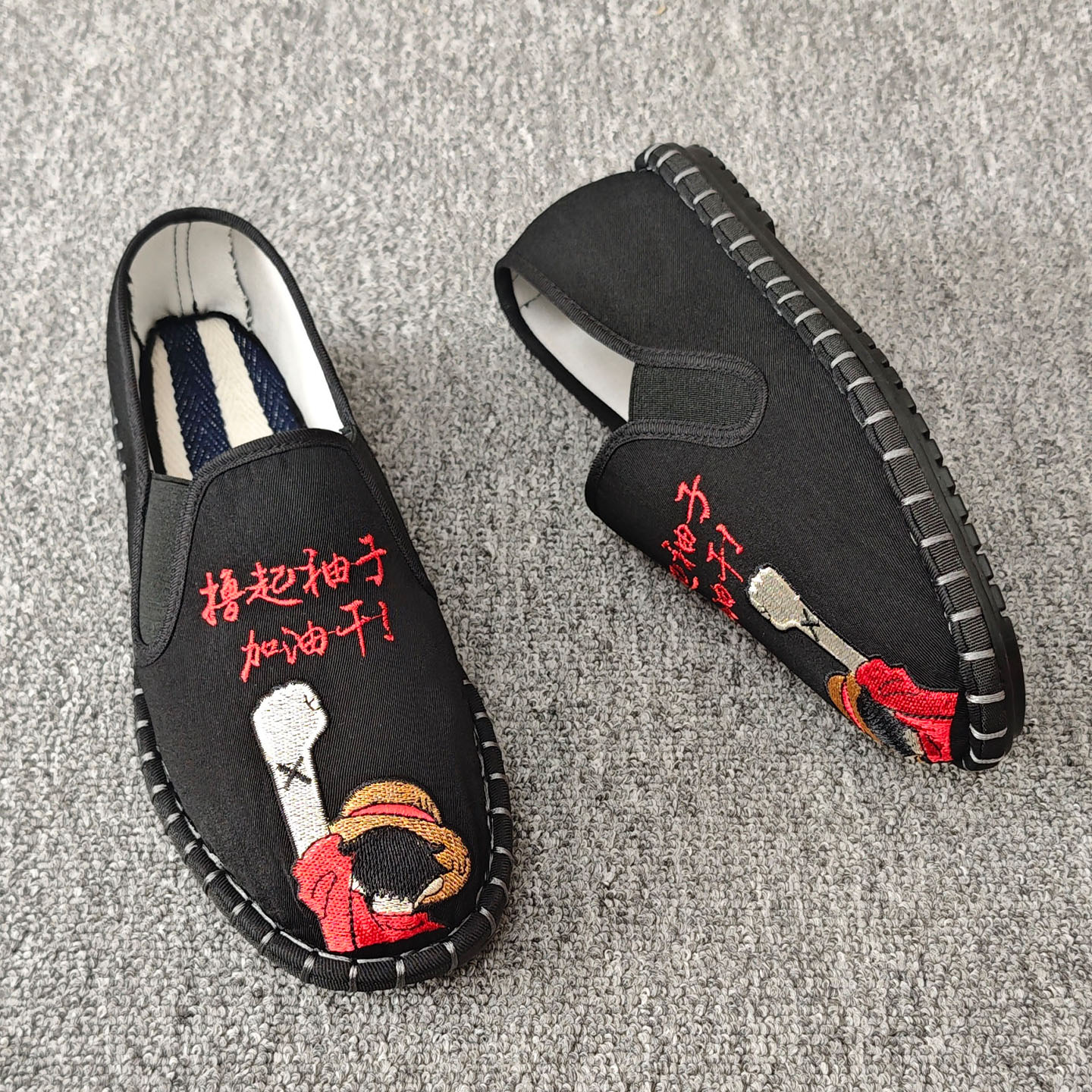 棉麻软底老北京手工布鞋夏季透气不闷汗动漫刺绣开车工作耐磨男鞋