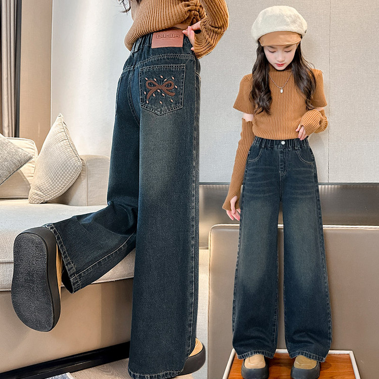 女童牛仔裤2025新款宽松阔腿裤子长裤春秋款大童女孩秋装洋气