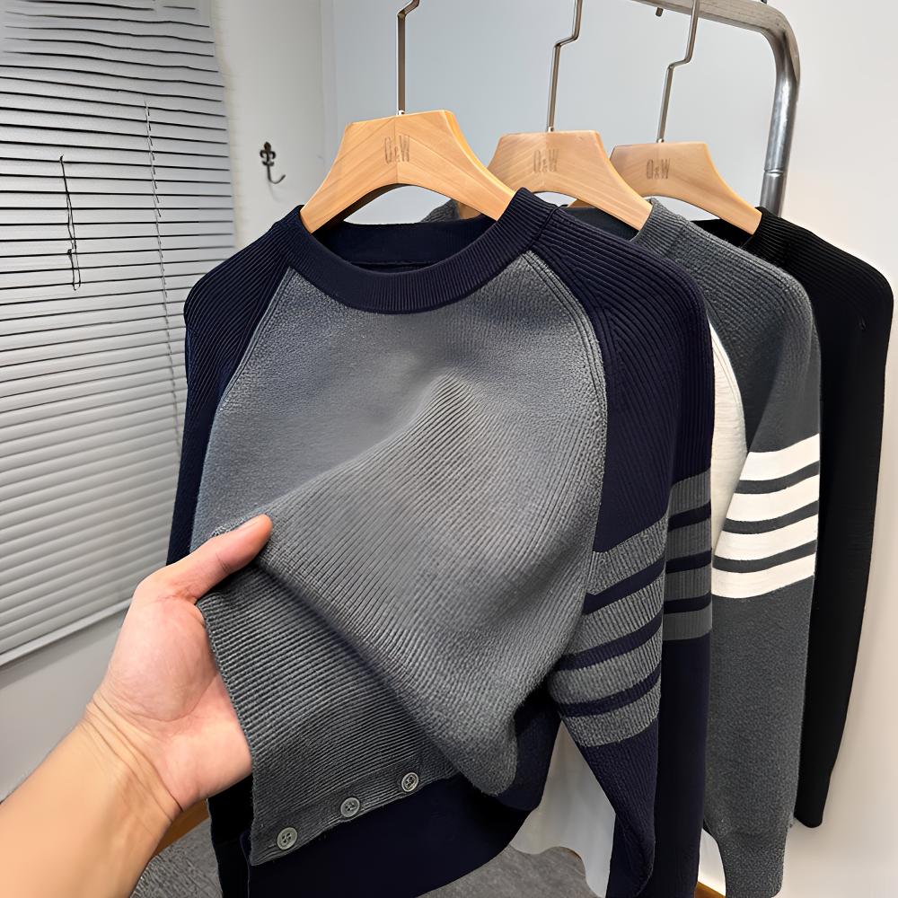 潮流拼色套头毛衣男秋冬季时尚休闲针织打底衫男圆领男士打底衫