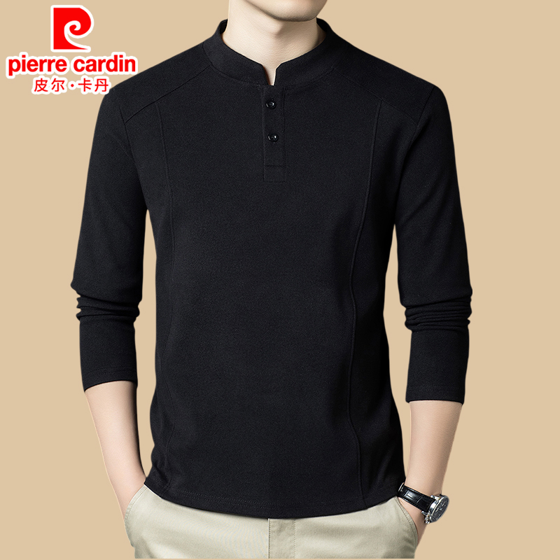 皮尔卡丹保暖秋冬季双面德绒卫衣男士立领商务休闲宽松T恤打底衫