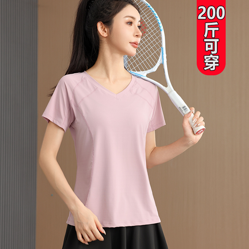 瑜伽服女夏季跑步健身漂亮短袖运动上衣时尚宽松显瘦薄款t恤大码