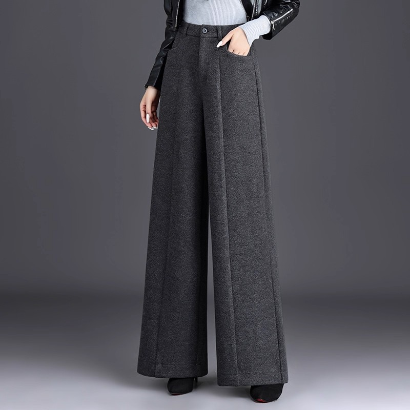 加绒加厚羊毛呢阔腿裤2025冬季新款女裤高腰显瘦遮胯休闲大脚长裤