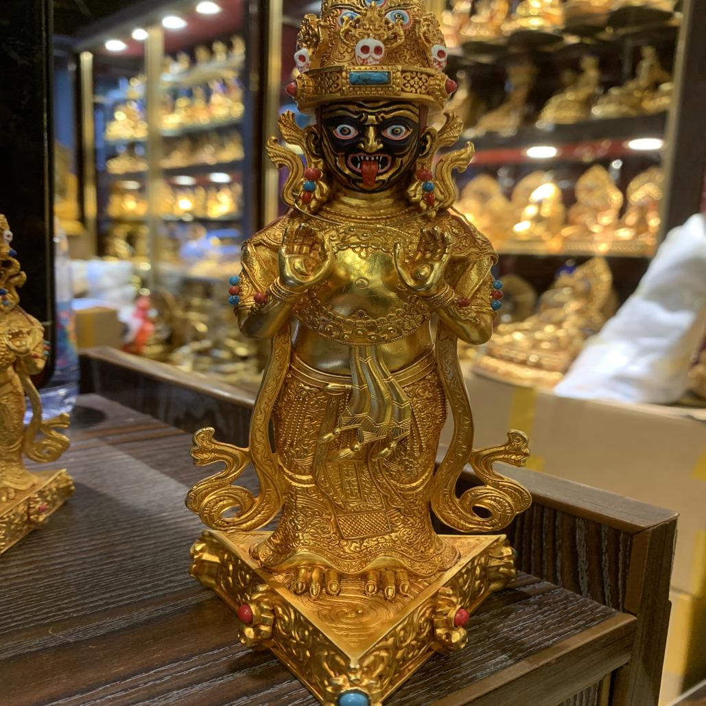 15厘米西藏财神扎基拉姆 纯铜鎏金尼泊尔工艺密宗招财铜像摆件