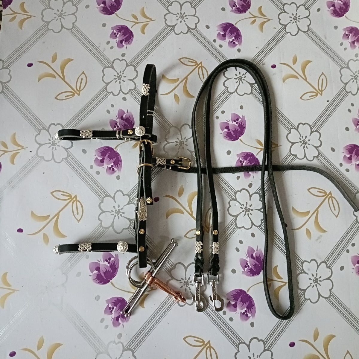 植鞣牛皮马嚼子笼头白铜黄铜配件马叉子水勒缰绳骑马嚼子笼头马具