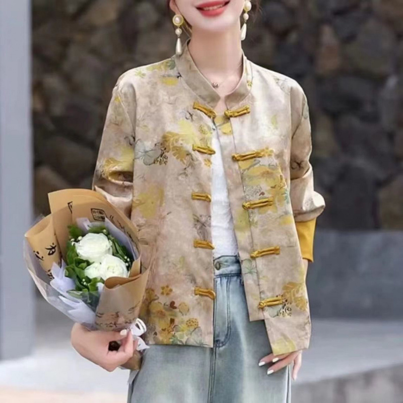 新款女装新中式上衣唐装中国风女装小衫宋锦盘扣女生韩系ins衣服