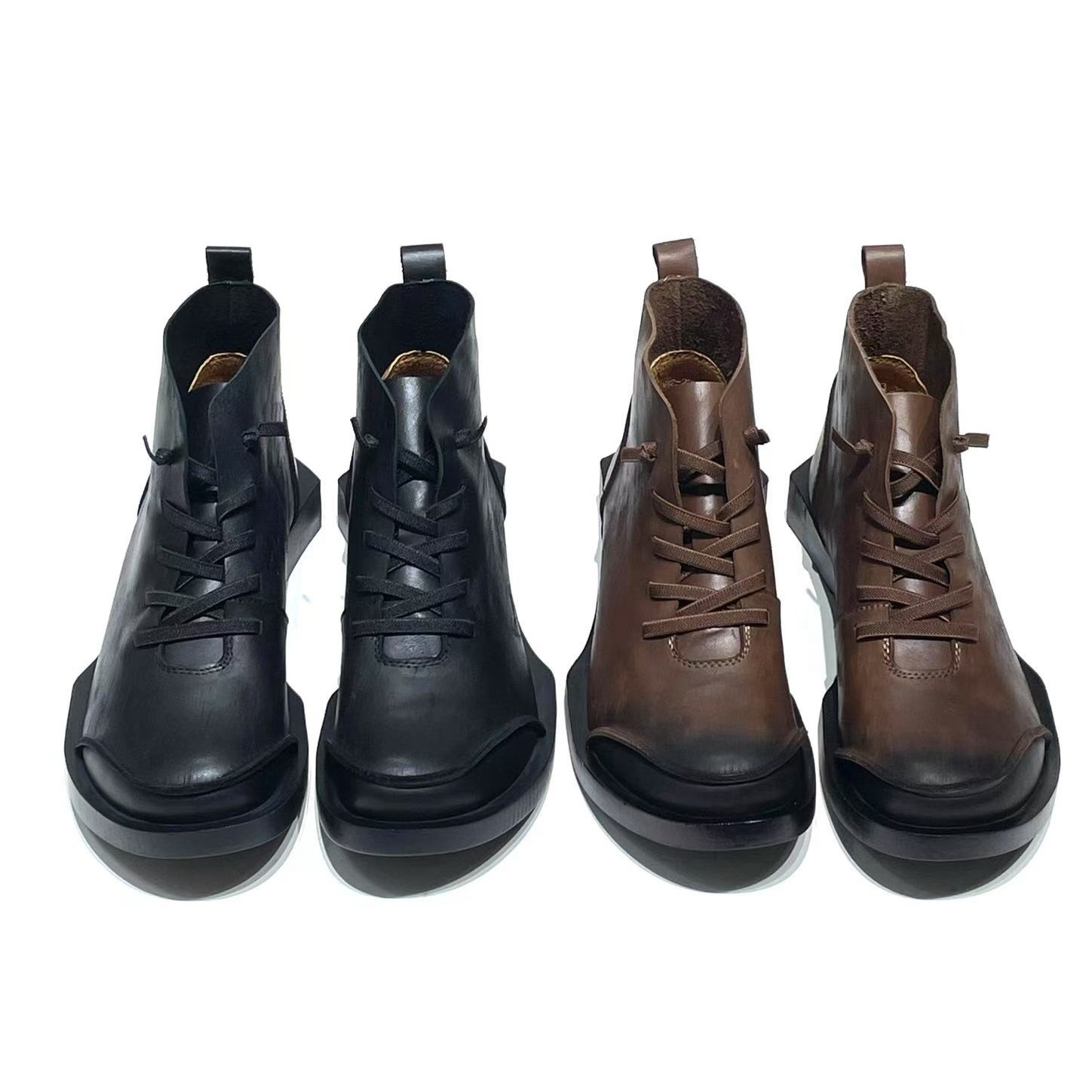 进口牛皮手工拉丝短靴0058