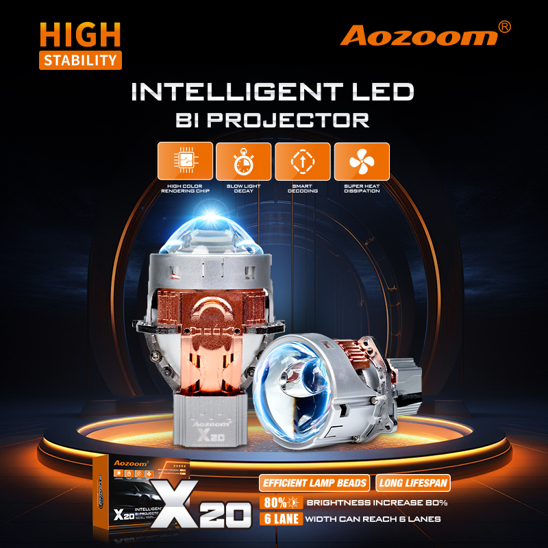 海外版澳兹姆麒麟X20双直射四光LED透镜适用于多种车型照明升级