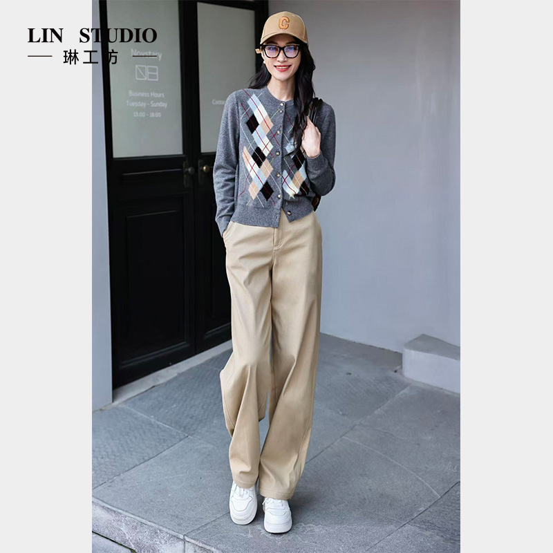 【棉 超厚加绒】琳工坊“月移”卡其色弯刀裤气质时尚百搭唐琳设计师