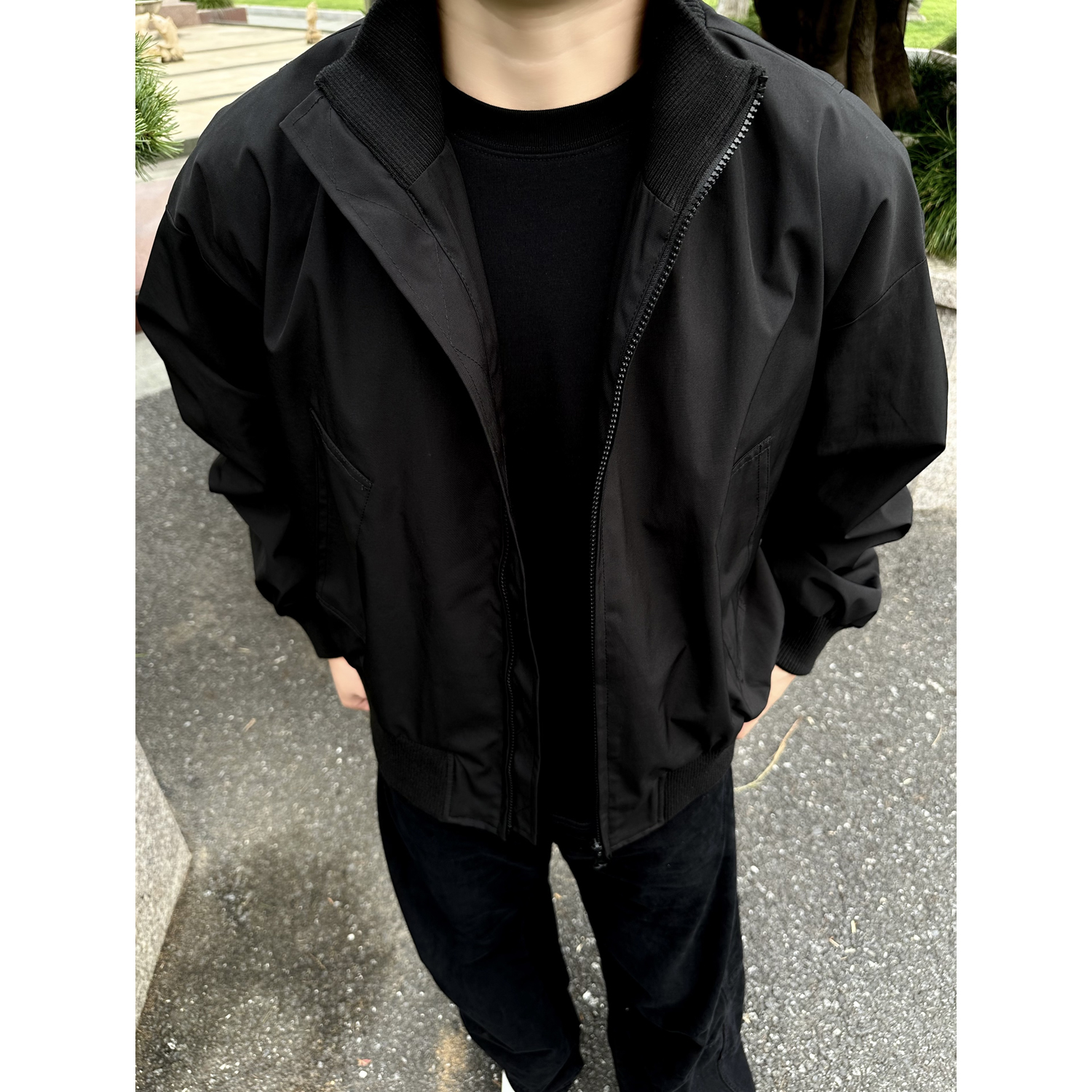 bomber短款廓形飞行员夹克男秋季高级感穿搭美式复古立领工装外套