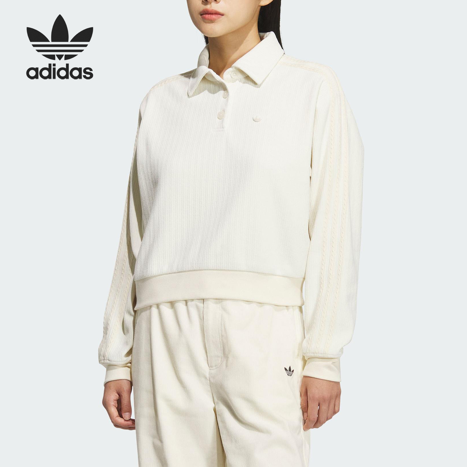 Adidas/阿迪达斯正品三叶草女士宽松短款针织POLO衫KS5982