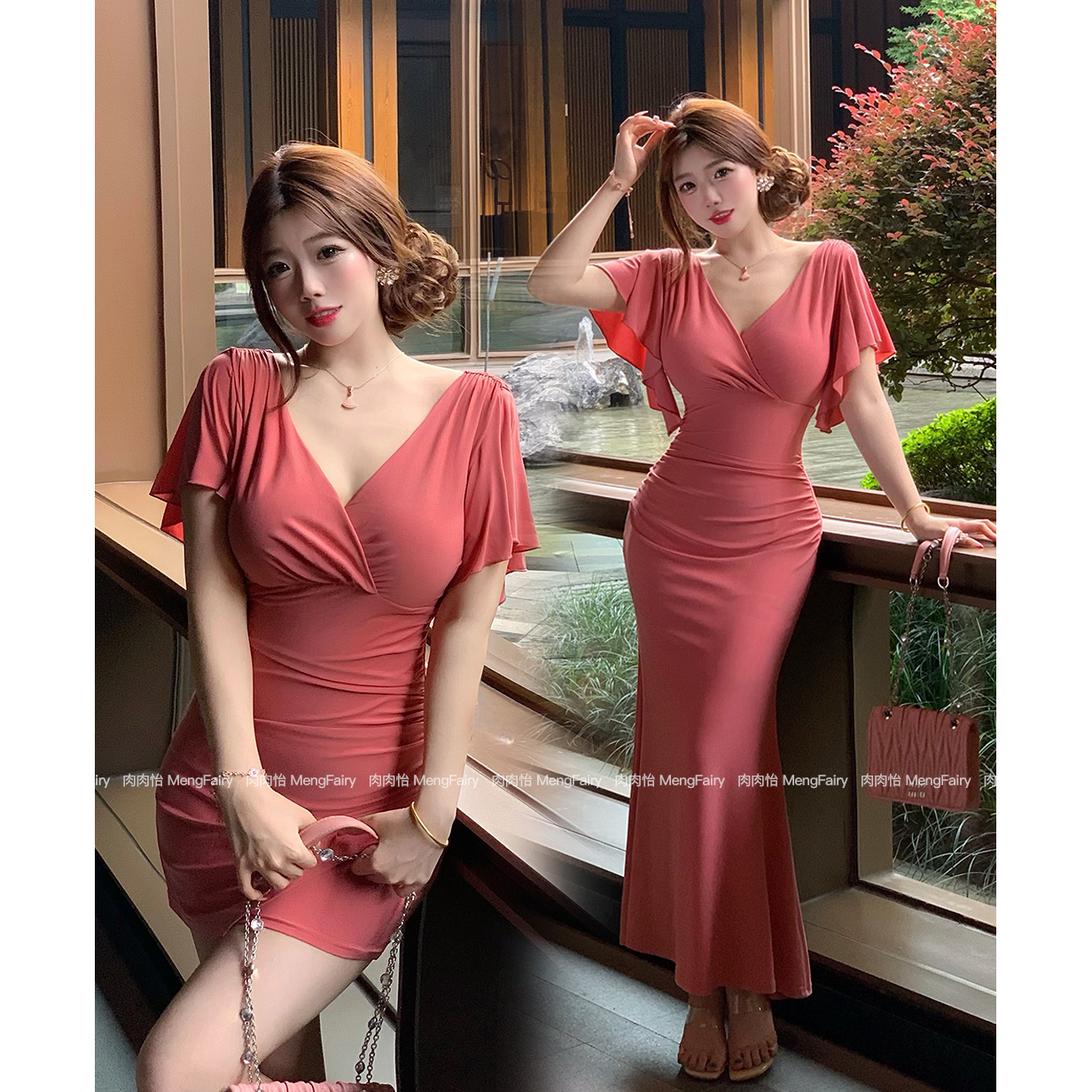 萌面侠肉肉怡 现货【韩风嗲姐】韩女熟女气质修身连衣裙5563 5804