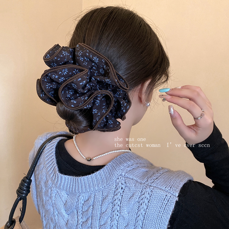 复古碎花四层布艺大肠发圈女气质扎头发丸子头发绳低马尾头绳皮筋