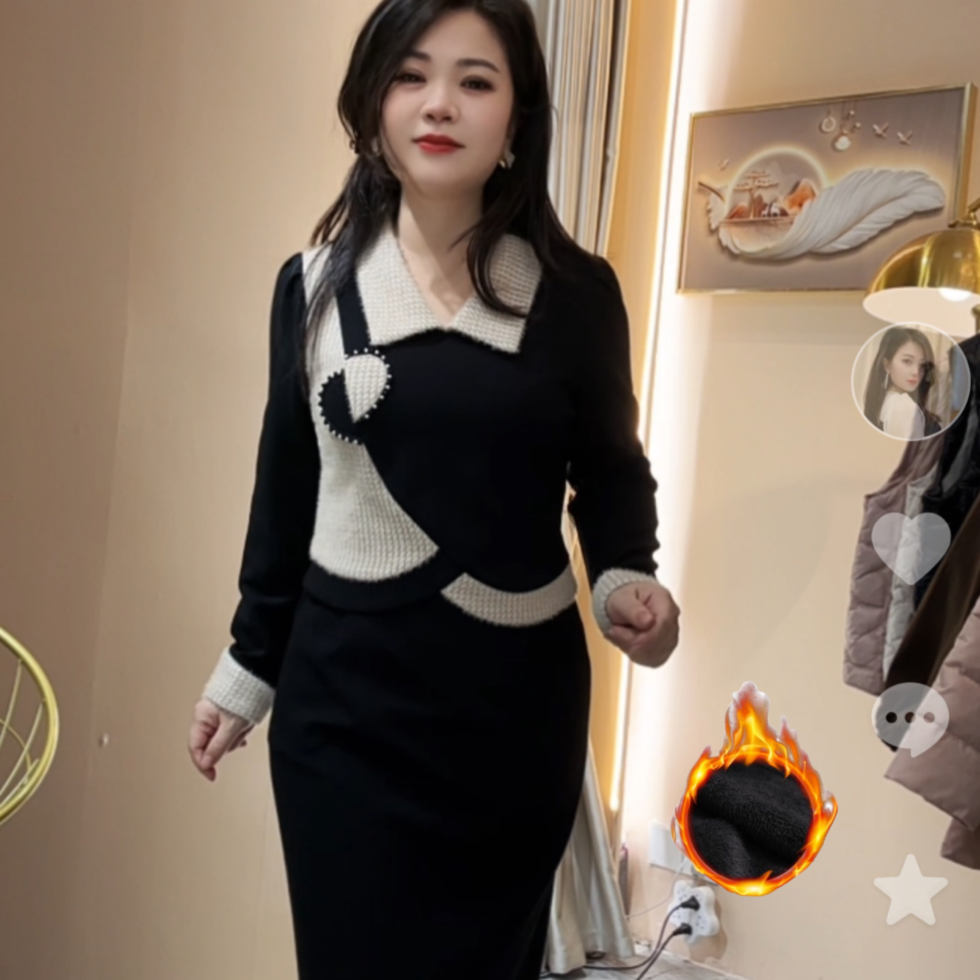 【俊端推荐】2025冬季新款加厚显瘦气质长袖洋气拼接时尚连衣裙女士