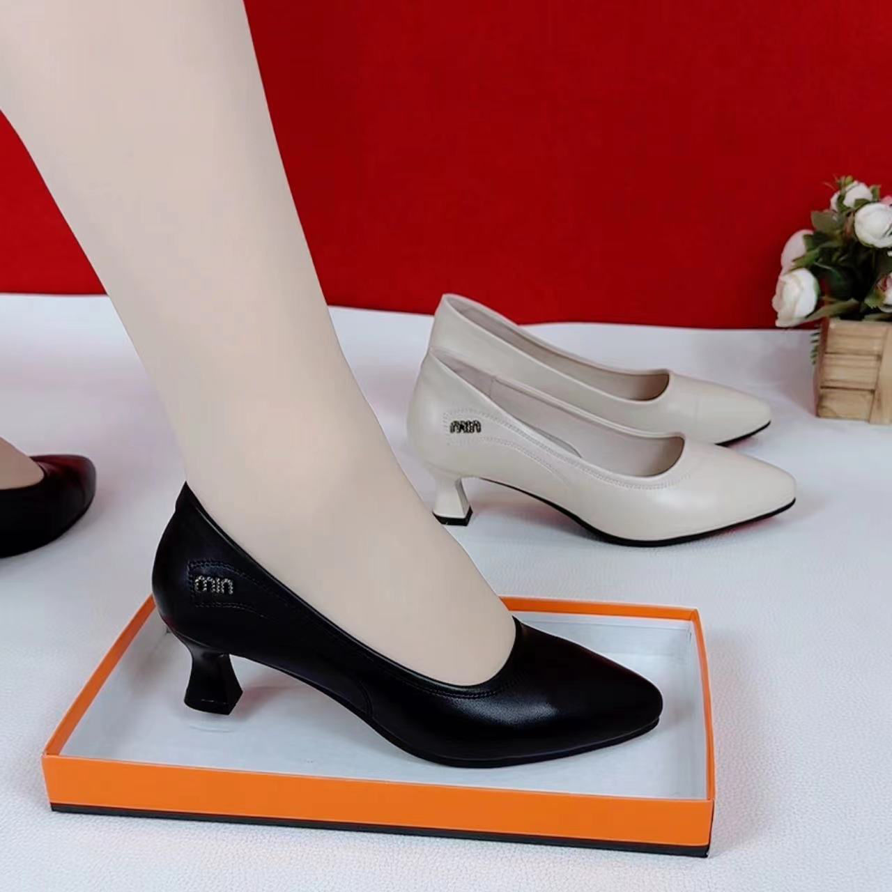 2025真皮春夏季浅口软底单鞋舒适显高百搭防滑新款时尚耐磨工作鞋