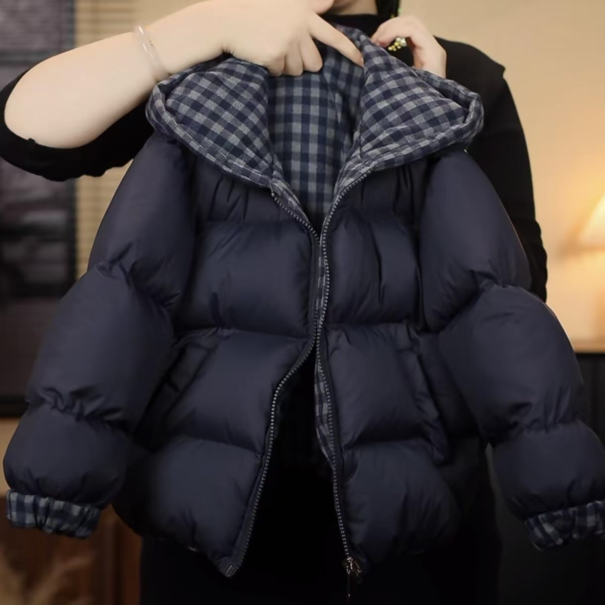 儿童双面穿棉服抗寒棉衣深冬姐弟款儿童加厚格子外套2025冬季新款