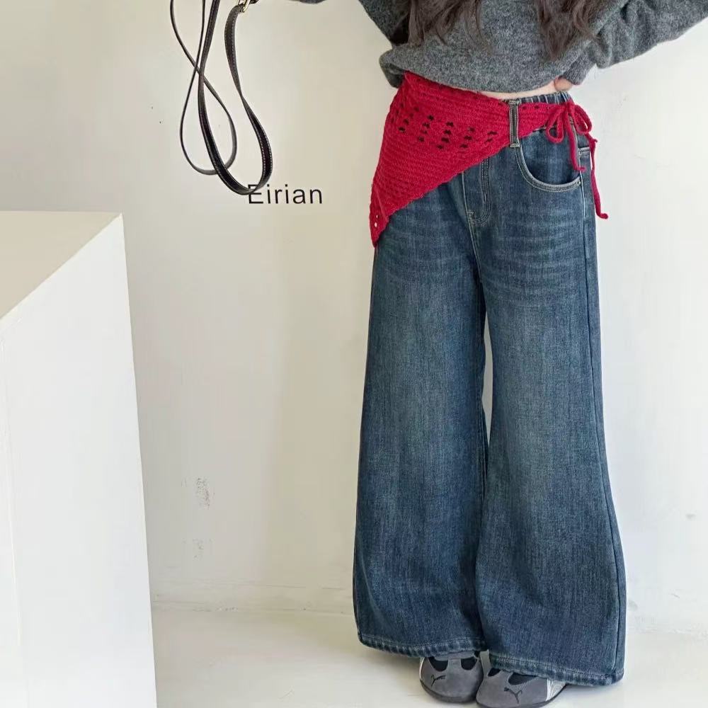 【实体品质•一体绒】WJ041秋冬女童牛仔裤儿童韩版加绒加厚微喇裤