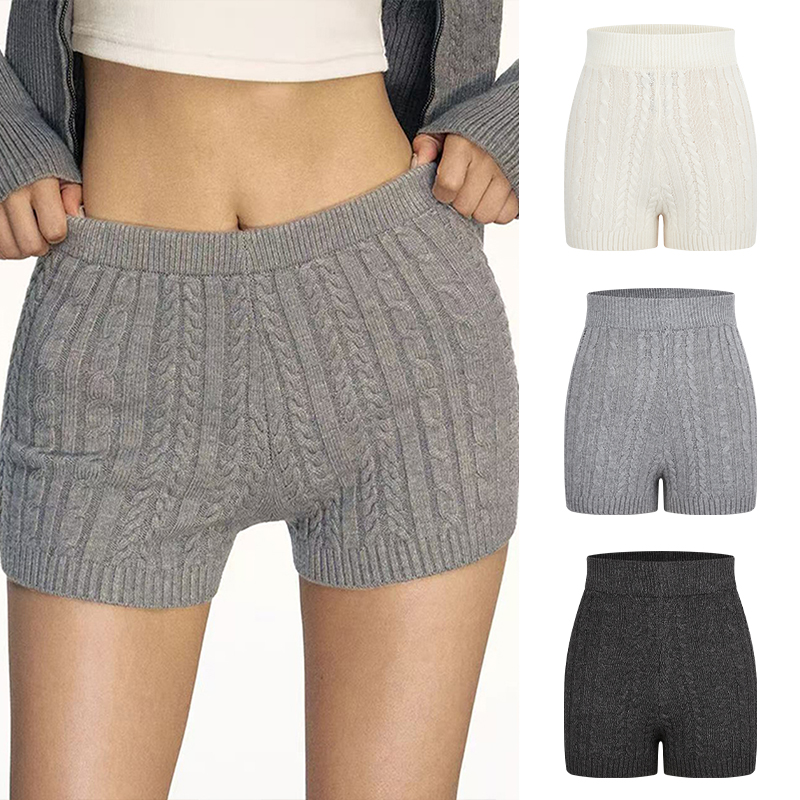 Moses Queen/魔西女王美式复古麻花针织短裤修身显瘦打底内搭裤子