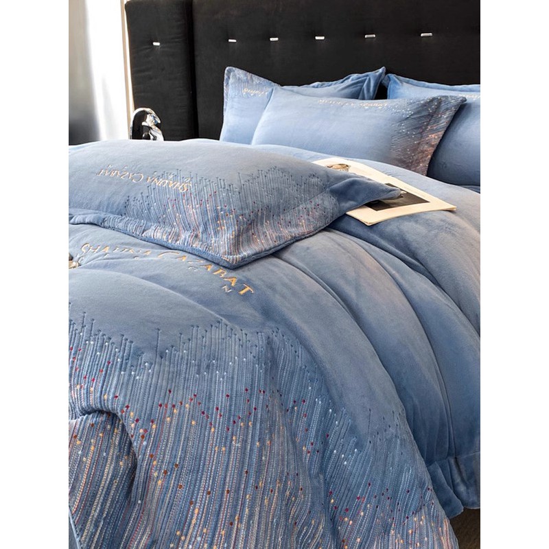 水星高端适用家纺冬季轻奢高级感牛奶绒四件套宝宝绒加厚珊瑚绒被