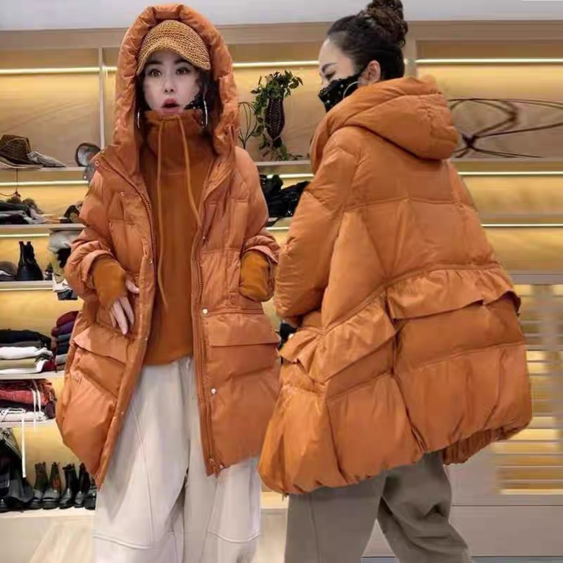 韩版时尚羽绒服女中长款连帽2025年冬季新款文艺加厚白鸭绒外套潮