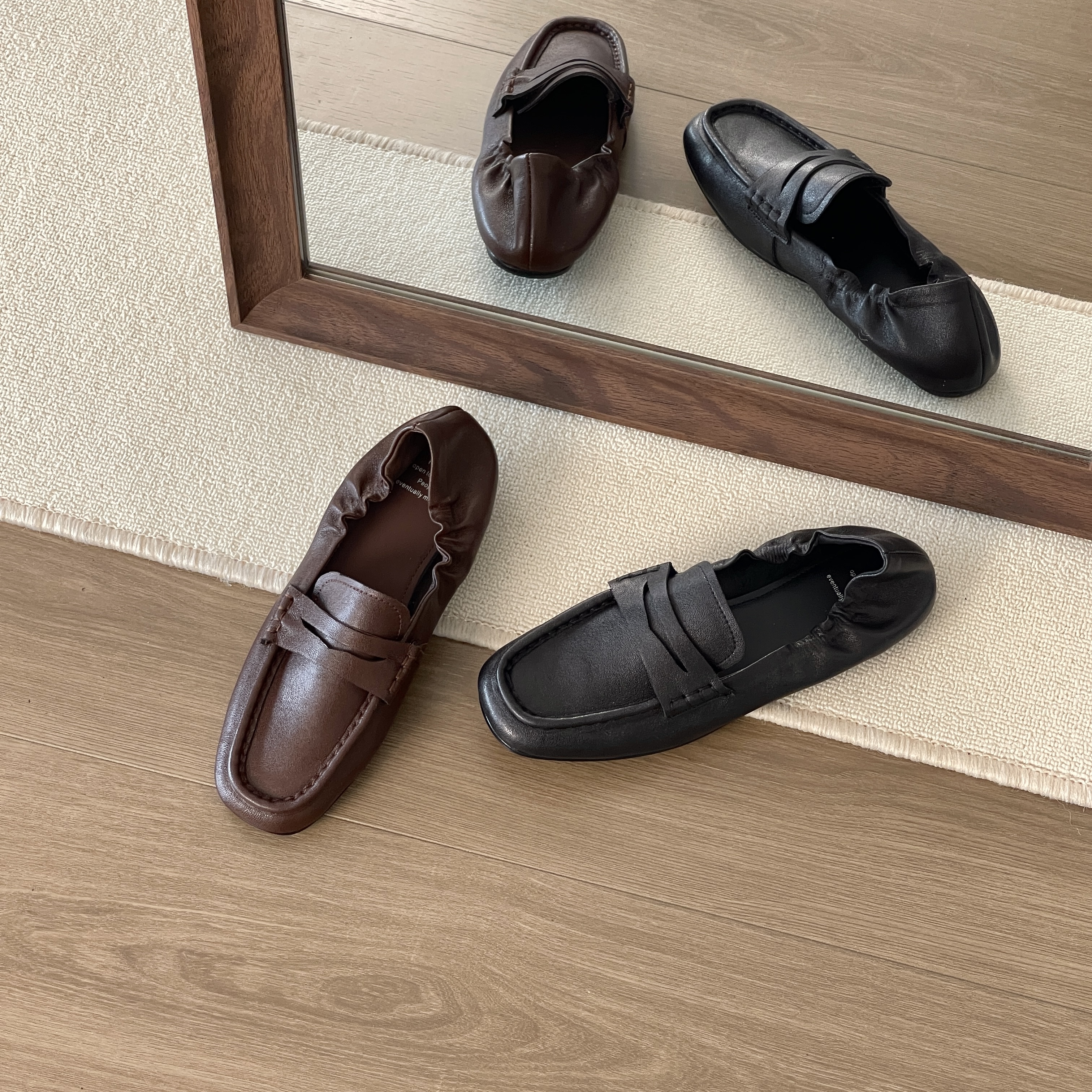 HUSSLOVE 头层牛皮·跟高1CM·百搭简约休闲一脚蹬平底舒适乐福鞋