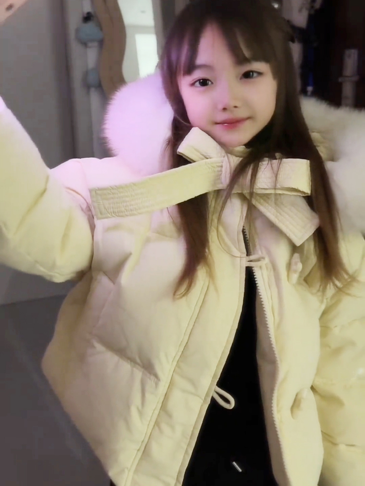 狐狸毛领女童冬季羽绒服外套童装新款洋气短款白鸭绒保暖女孩韩版
