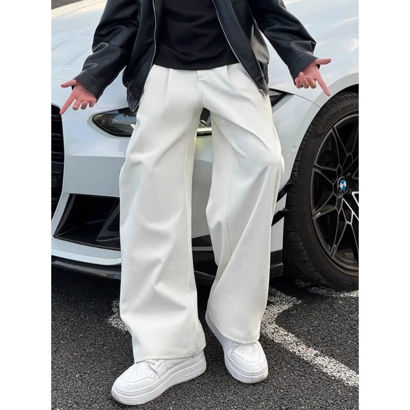 cleanfit白色西裤垂坠感高级感弯刀裤子男款秋季直筒阔腿休闲长裤