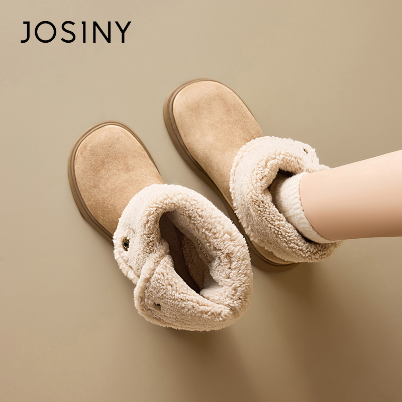 卓诗尼加绒雪地靴女2025新冬厚底小个子短靴保暖毛毛靴561A70946