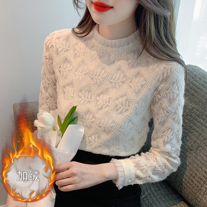 加绒加厚洋气蕾丝打底衫女秋冬2025新款保暖内搭小衫法式长袖上衣