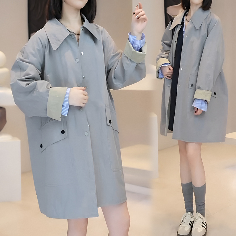 小个子工装风衣外套女春秋2025新款韩版休闲简约中长款英伦风大衣