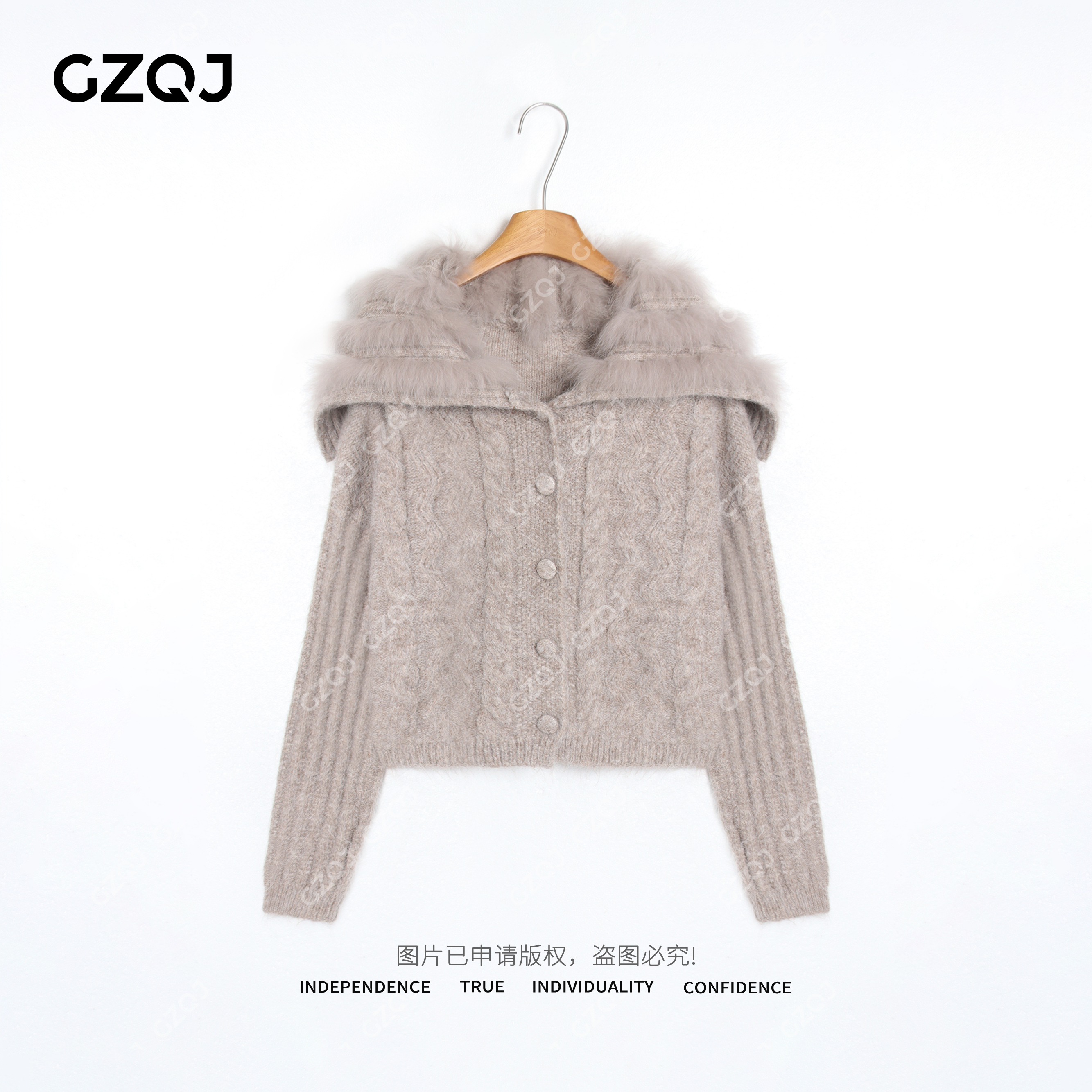 老琴私服【冬日恋岛】狐狸毛皮毛茸茸大翻领麻花毛衣外套女秋冬759