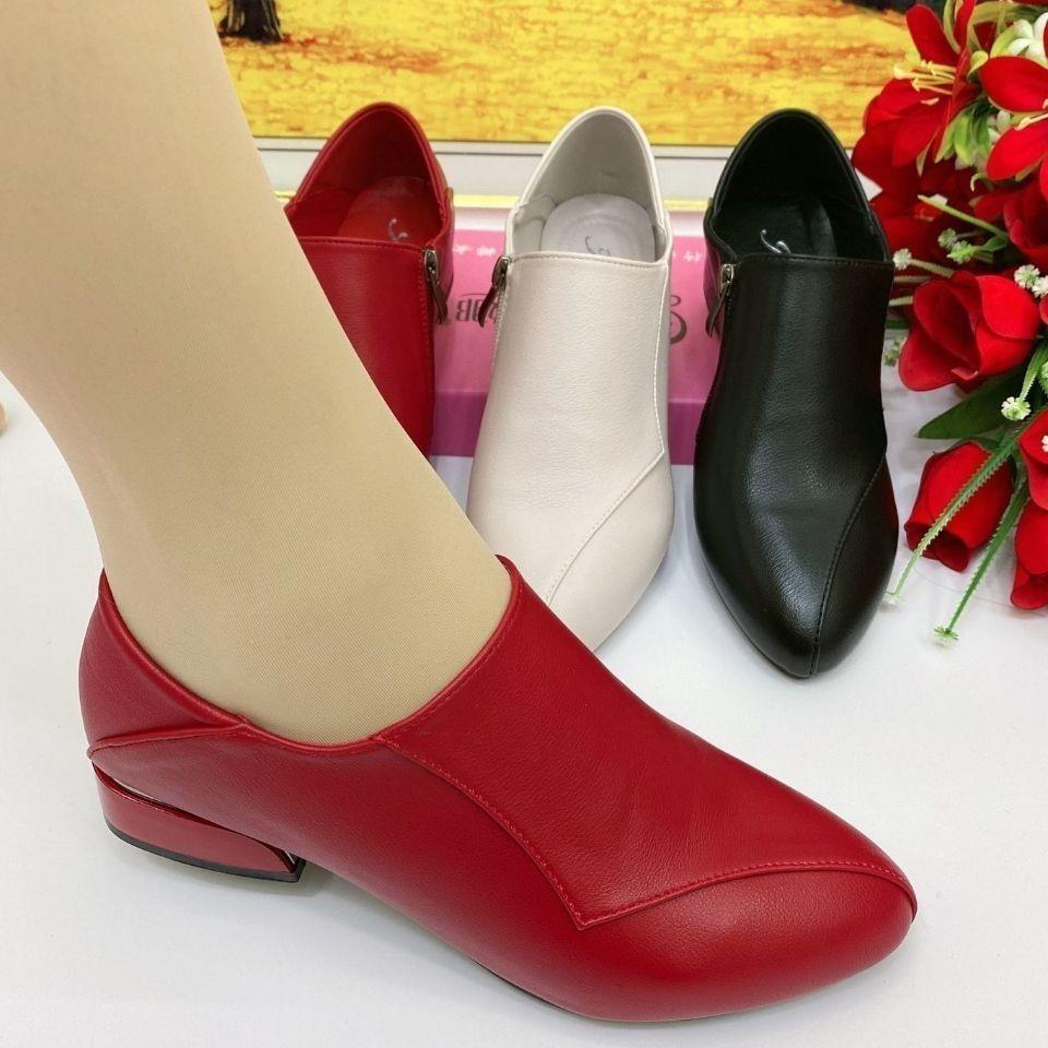 FAVMARTHA真软皮革2025新时尚春秋季女式平底鞋厚跟软底软面深口