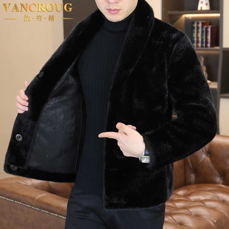 VANCROUG/法劳格皮草男士冬季时尚双面穿麂皮绒毛一体海宁皮夹克