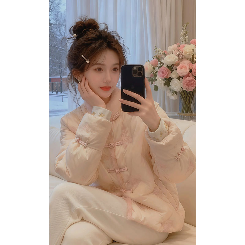 【粉蝶】新中式宫廷风气质棉服2025冬季新款国风盘扣设计棉衣