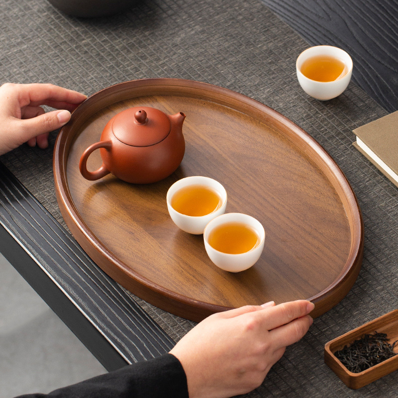 中式托盘放茶杯茶盘茶具家用高级感茶台胡桃木色干泡盘竹制茶托盘