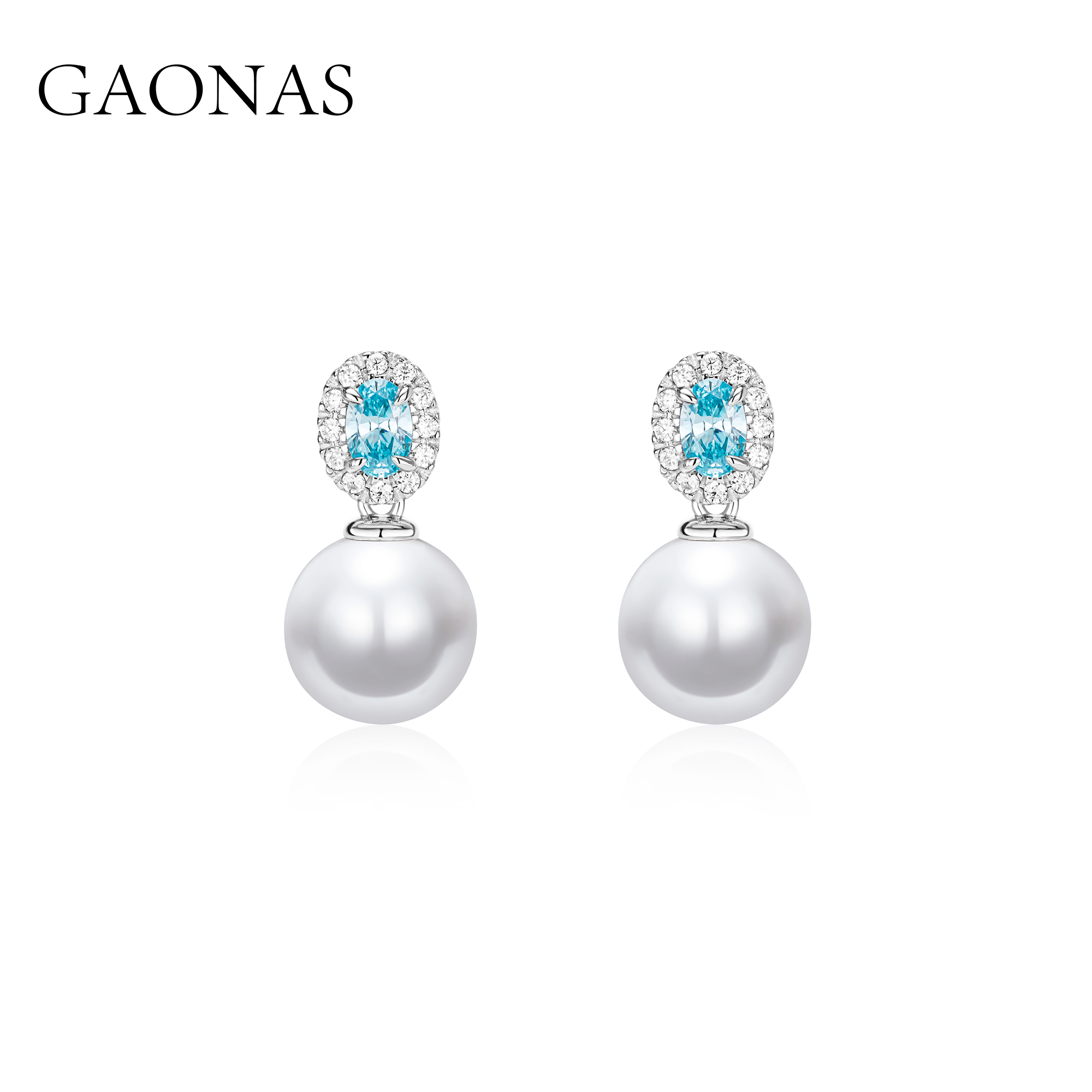 GAONAS 925银仿珍珠耳饰 经典12mm帕拉白色珠耳环11523EW