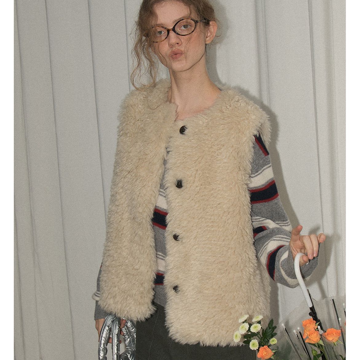 relez 秋冬环保皮草韩系宽松高级感小众休闲马夹外套