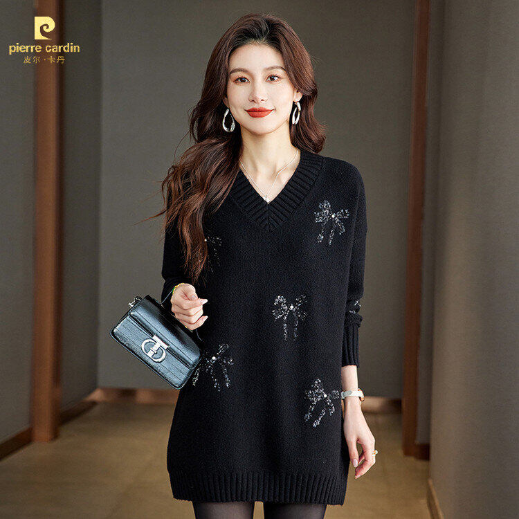 皮尔卡丹秋冬宽松显瘦女款针织打底衫洋气时尚韩版秋冬别致上衣小