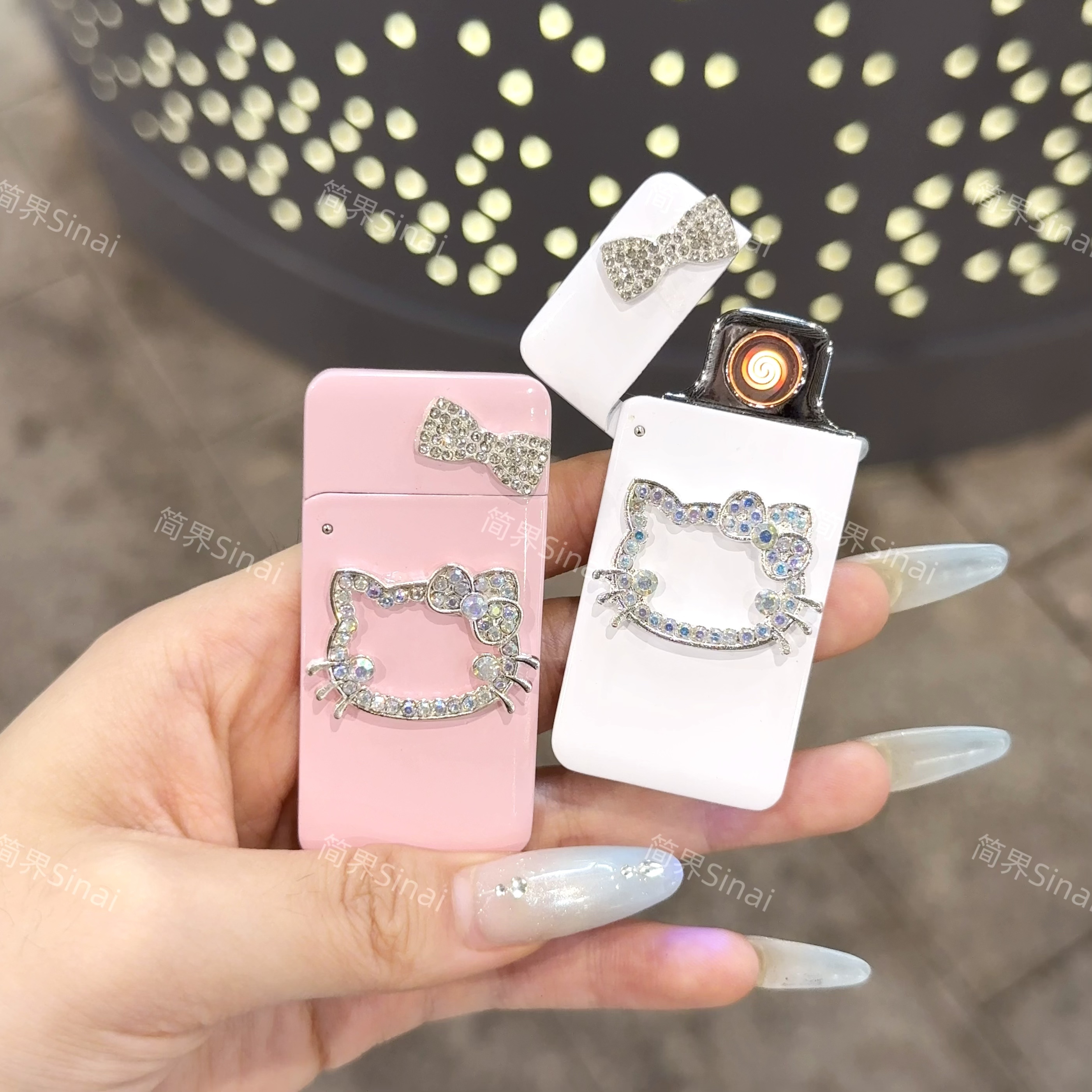 蝴蝶凯蒂闪闪发光超薄小巧轻便轻奢韩版气质高级礼盒打火机