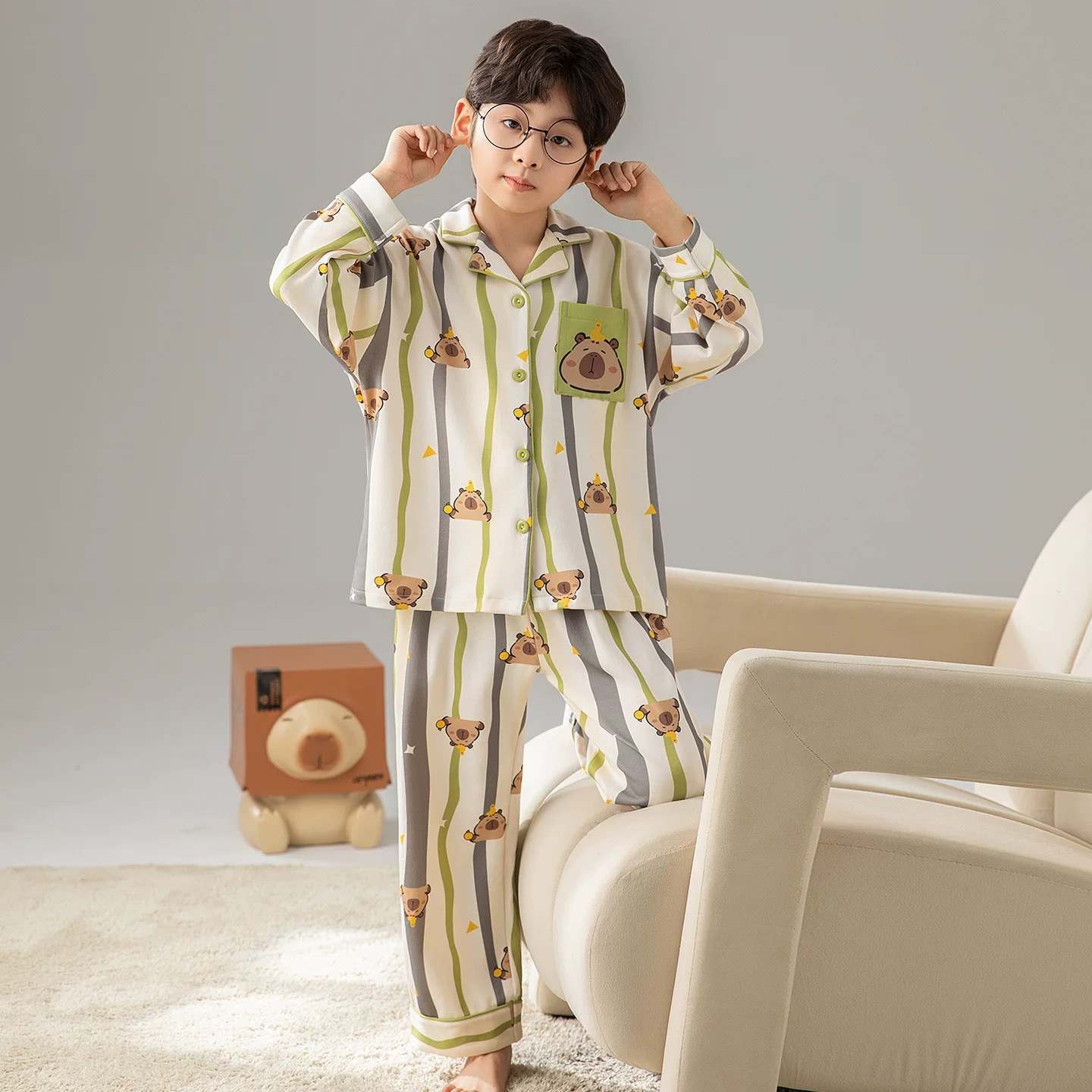 2025新款儿童睡衣秋季男童长袖薄款开衫套装中大童宝宝男孩家居服