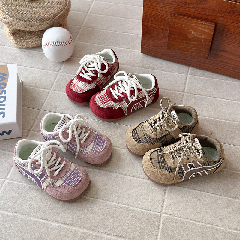 【复古格调】秋季儿童复古格纹软底德训男女童百搭板鞋095