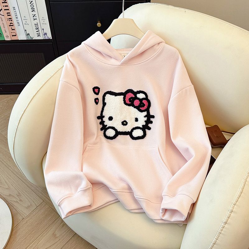 加厚秋冬款刺绣上衣连帽宽松型可爱休闲风学院HelloKitty个性