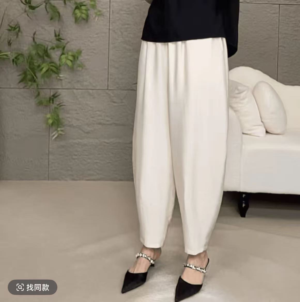 2025新款时尚洋气显瘦舒适气质百搭夏季宽松松紧腰纯色哈伦裤