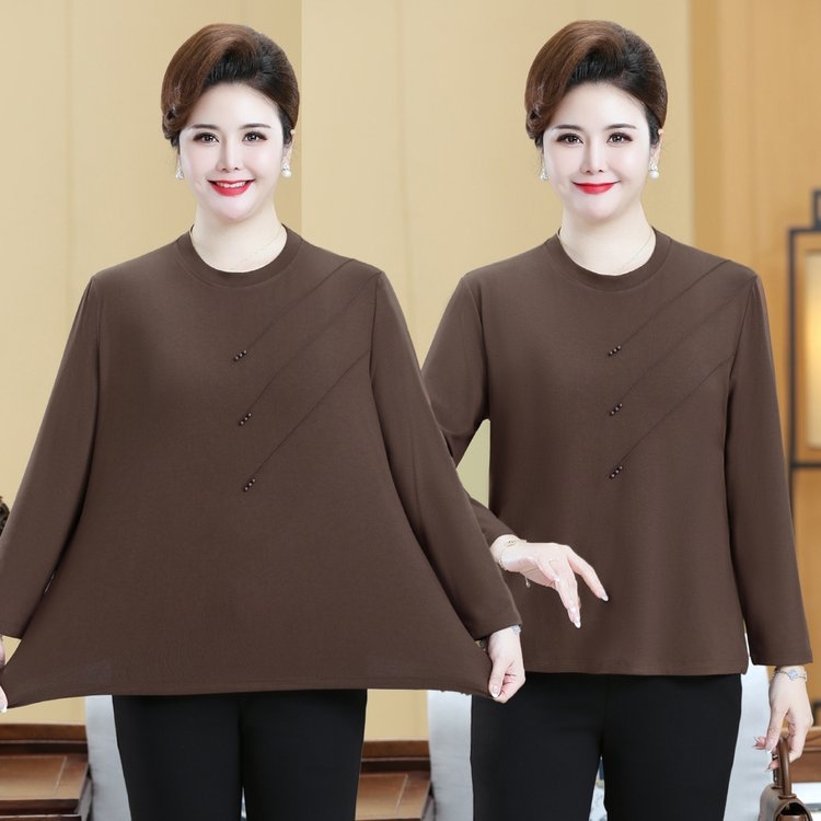 秋冬新款加绒加厚大码宽松中老年妈妈装圆领保暖打底衫